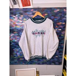 Vintage Nashville International Flags Graphic Sweatshirt Heather Gray Mens L